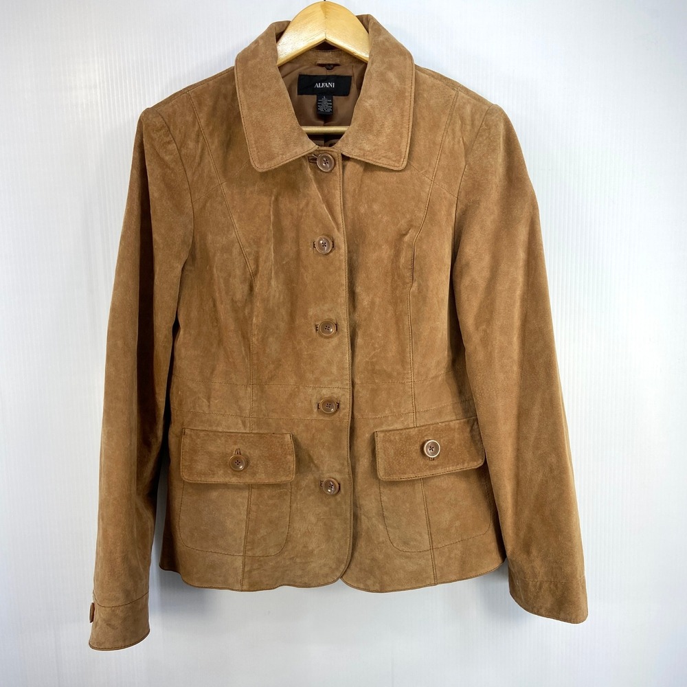 Alfani Tan Brown Suede Leather Casual Jacket Coat Womens Large